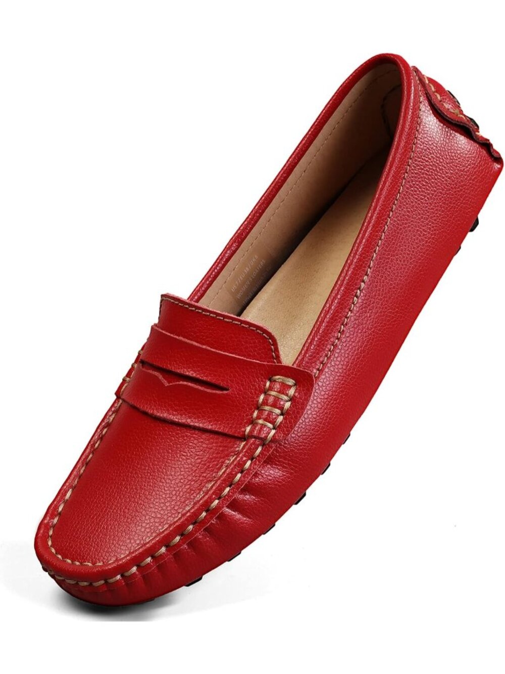Women's Red Slip on Round Toe Backless Slides Casual Buckle Flat Loafers Shoes